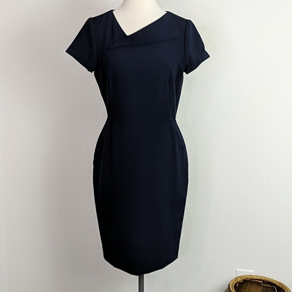 navy blue tahari sheath dress